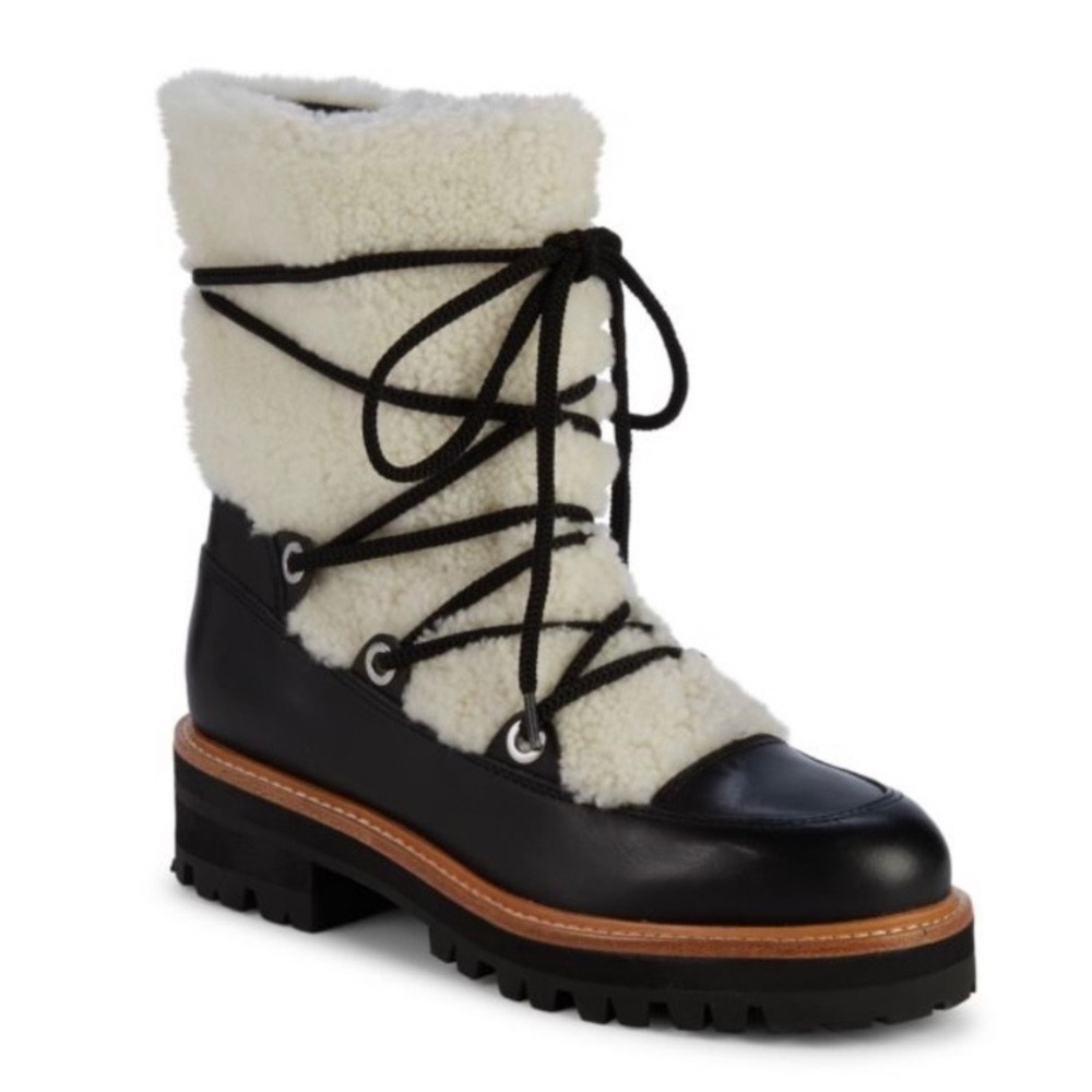 Mark Fisher Black Leather Shearling Lug Sole Boots Round Toe  Women 7.5 NWOT